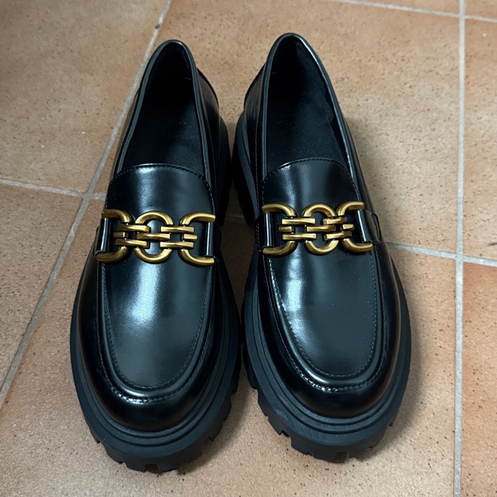 H&M Black Loafers with Gold Accent